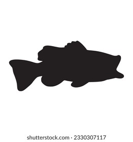 Fishing logo. Bass fish with rod club emblem. Fishing theme vector illustration. Isolated on white.