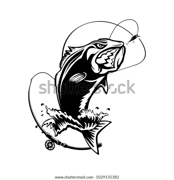 Fishing Logo Bass Fish Rod Lure Stock Vector (Royalty Free) 1029135382