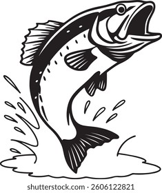 Fishing logo. Bass fish . Fishing theme vector illustration. Isolated on white