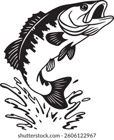Fishing logo. Bass fish . Fishing theme vector illustration. Isolated on white