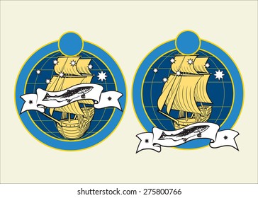 Fishing. Logo business concept. Sailboat. Vector