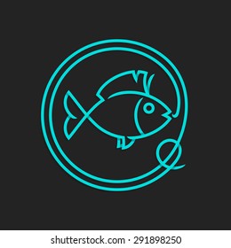 Fishing logo. Catching fish on the hook. Abstract vector sign.