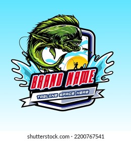 fishing logo character design vector