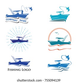 Fishing Logo Collection with Fisherman on Fish Boat