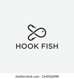 fishing logo combination with fish and hook vector silhouette illustration