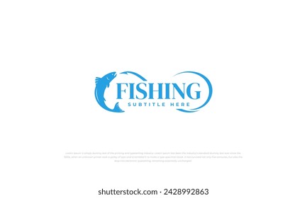 logo de pesca combinación de peces y el anzuelo en color azul