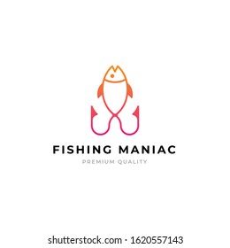 Fishing logo concept. Fish and hook logo for fishing. premium vector