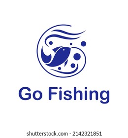 concepto de logotipo de pesca con un estilo de color azul plano