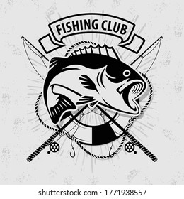 Fishing Logo design concept with Bass fish, for Fishing Club or Restaurant. Vector illustration.