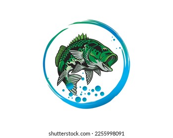 fishing logo design with jumping bass fish. - Shutterstock ID 2255998091