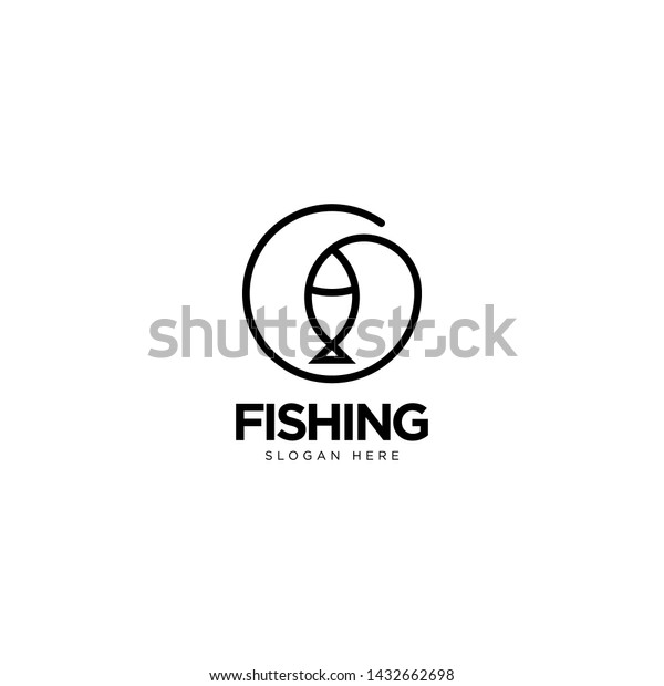 Fishing Logo Design Outline Monoline Stock Vector Royalty Free