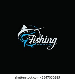 diseño de logotipo de pesca, logotipo de pesca en el mar Plantilla de diseño de logotipo de cazador de peces con concepto de gancho.