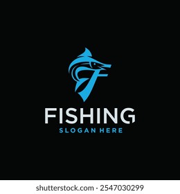 diseño de logotipo de pesca, logotipo de pesca en el mar Plantilla de diseño de logotipo de cazador de peces con concepto de gancho.