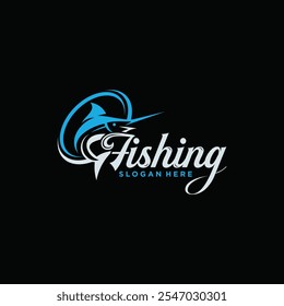 diseño de logotipo de pesca, logotipo de pesca en el mar Plantilla de diseño de logotipo de cazador de peces con concepto de gancho.