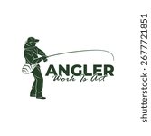 Fishing logo design silhouette of river angler with hook illustration template. Fisherman flat color vector logo template