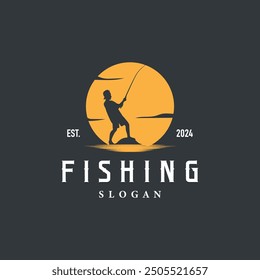 Fishing logo design silhouette of river angler with hook illustration template