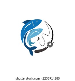 Fishing logo design template, Fish and hook logo template,