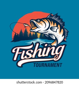 Fishing logo design template illustration . Sport fishing Logo