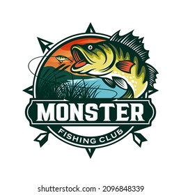 Fishing logo design template illustration . Sport fishing Logo