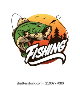 Ilustración del diseño del logotipo de pesca. Logo de la pesca deportiva.