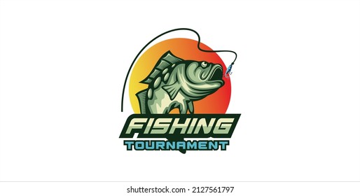 Fishing logo design template illustration . Sport fishing Logo
