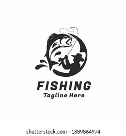 Fishing Logo Design Vector, Vintage Circle Fisherman