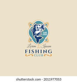 fishing logo with fish element vector