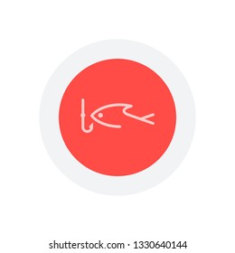 Fishing logo, fish and hook. One line icon, linear symbol. Icon in colored circle with gray bold border. Web button, modern flat design