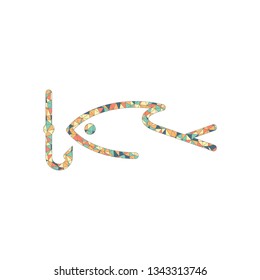 Fishing logo, fish and hook. One line icon, linear symbol. Colored mosaic with polygons