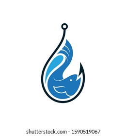 Fishing Logo. Fish And Hook Logo Template. Flat Logo Style