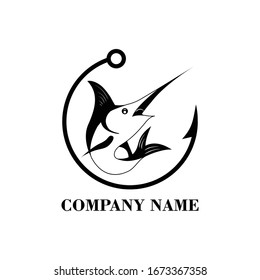 Fishing Logo, Fish And Hook Logo Template, Flat Logo Style, vector.