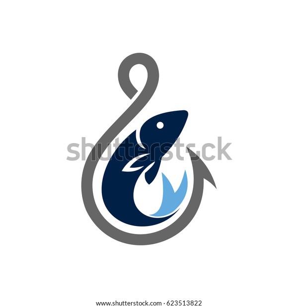 Fishing Logo, Fish And Hook Logo Template, Flat\
Logo Style