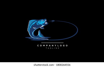 Fishing logo. fish with rod club emblem. Fishing theme vector illustration