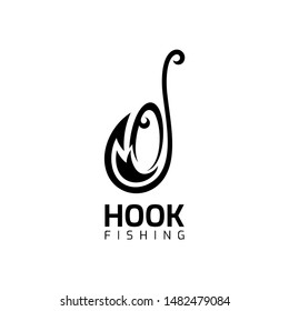 fishing logo, flat style, simple fish and hook icon vector, modern design