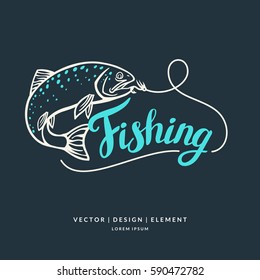 Logo de la pesca. Letras dibujadas a mano. Pincel caligráfico y tinta. Inscripciones y comillas manuscritas para el diseño y la plantilla. Ilustración vectorial del texto.