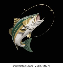 fishing logo icon with a fish and rod stock photos illustration