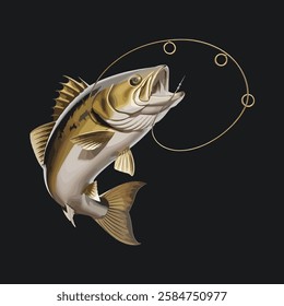 fishing logo icon with a fish and rod stock photos illustration