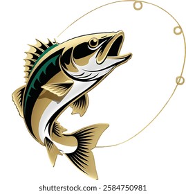 fishing logo icon with a fish and rod stock photos illustration