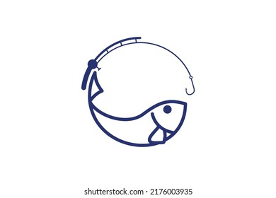 Fishing logo icon template illustration. line art logo