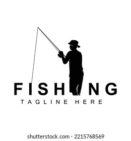 fishing logo icon vector, catch fish on the boat, outdoor sunset silhouette design