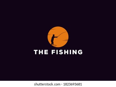 fishing logo with an illustration of the angler fishing