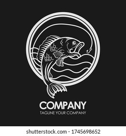 fishing logo isolated on black background vector illustration.