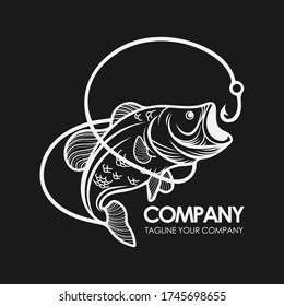 fishing logo isolated on black background vector illustration.