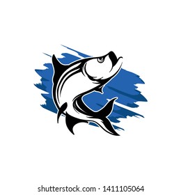 fishing logo isolated on white vector illustration with water color on the background