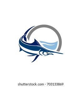 fishing logo marlin fish circle art water salt icon symbol logo design inspiration
