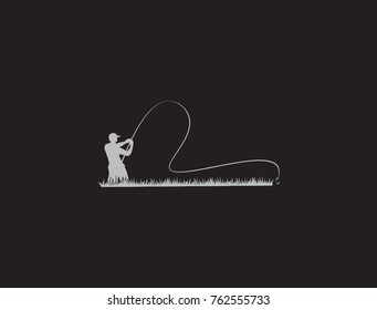 Fishing logo on black background. fisherman icon