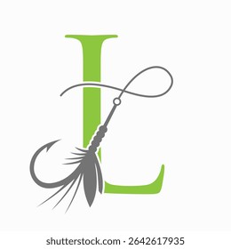 Logotipo De Pesca Na Letra L Conceito Com Gancho De Pesca E Símbolo De Isca De Pesca