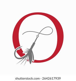 Fishing Logo On Letter O Concept With Fishing Hook And Fishing Lure Symbol