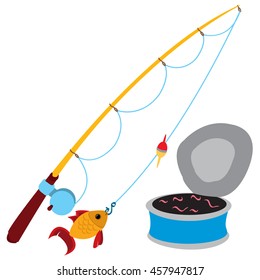 Fishing logo. Fishing rod and a can of worms.