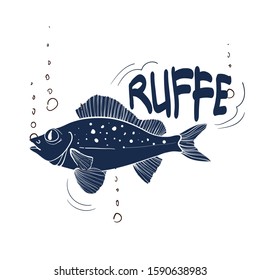 Fishing logo. Ruffe. Fishing vector illustration. Isolated on white.